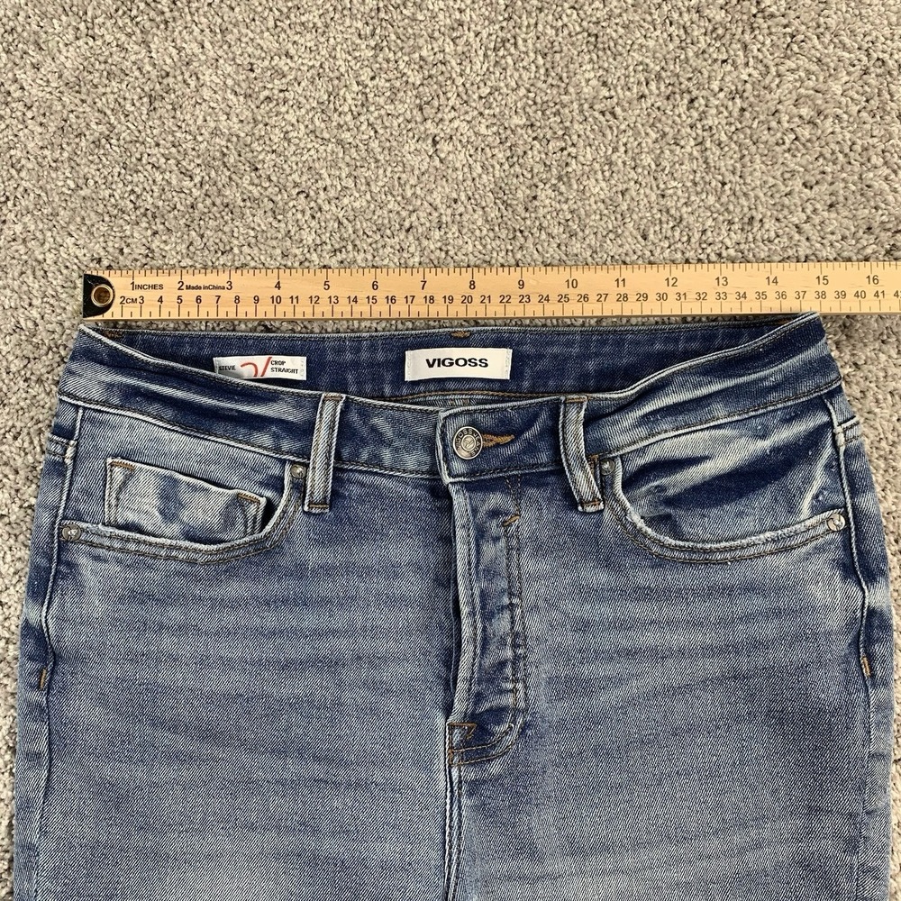 Vigoss Stevie Crop Straight Leg Jeans Womens 30 Blue Denim Distressed Button Fly - Picture 3 of 12
